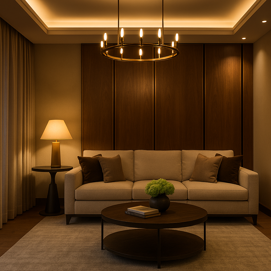 Layered lighting in a living room